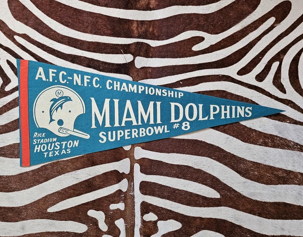 Vintage Very Rare 1974 Miami Dolphins Super Bowl VIII 8 30" Pennant